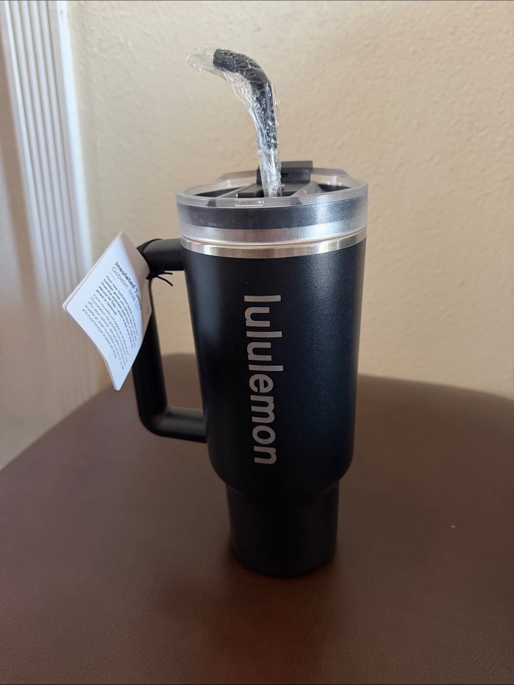 lululemon athletica Black Insulated Travel Mug with Handle and Clear Lid 40oz